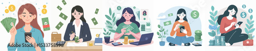 woman character vector counting money