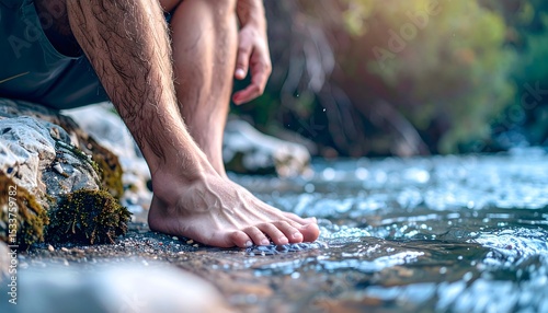 Faceless Person Dipping Toes in Clear Water by Nature's Bank