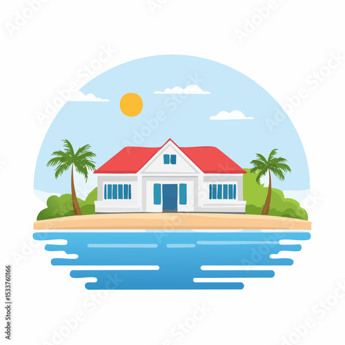 housing on the coast landscaped vector illustration graphic design, resort or residence at seafront