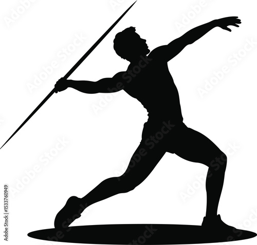 Javelin Throw Action Silhouette Design, Transparent Background.