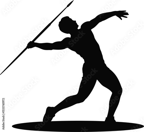 Javelin Throw Athlete Silhouette Design, Transparent Background.