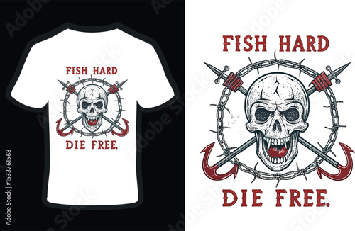 Fish Hard Die Free minimalist fishing design