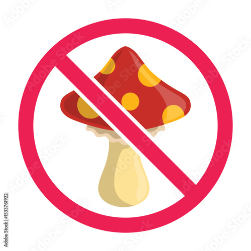 Forbidden sign with mushrooms icon, no mushroom allowed sign, poisonous mushroom prohibition symbol, do not eat mushroom