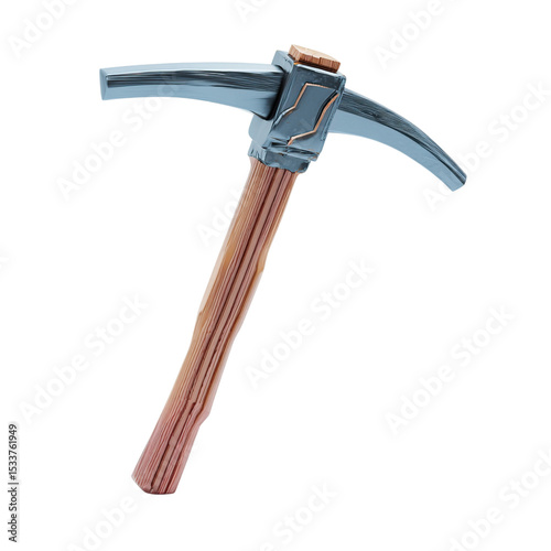 Mining Pickaxe Tool with Wood Handle, and Metal Head.