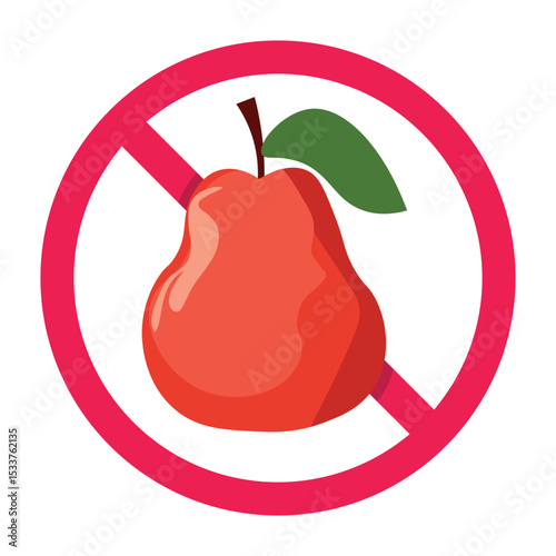 Forbidden sign with water apple fruit icon, no rose apple allowed sign, bell fruit prohibition symbol, do not eat java apple or wax apple, jambu air merah red, gelas

