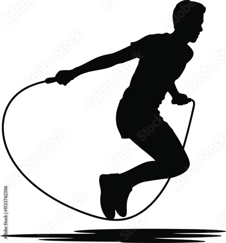 Jump Rope Fitness Action Silhouette Design, Transparent Background.