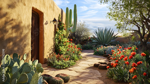 Fototapeta Naklejka Na Ścianę i Meble -  Desert Garden Succulent Patterns Adob F32Bd965 Eb1A