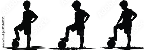 Young Soccer Players Stance Sequence Silhouette Design, Transparent Background.
