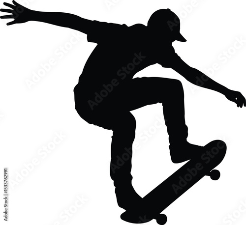 Skateboarder Jumping Trick Silhouette Design, Transparent Background.