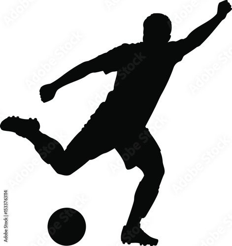 Soccer Player Kicking Ball Silhouette Design, Transparent Background.