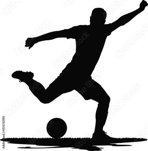 Soccer Player Kicking Action Silhouette Design, Transparent Background.