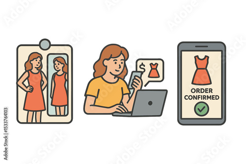 Female shopping online and in-store experience with dresses