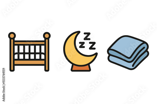 Bed moon blanket icons on gradient background