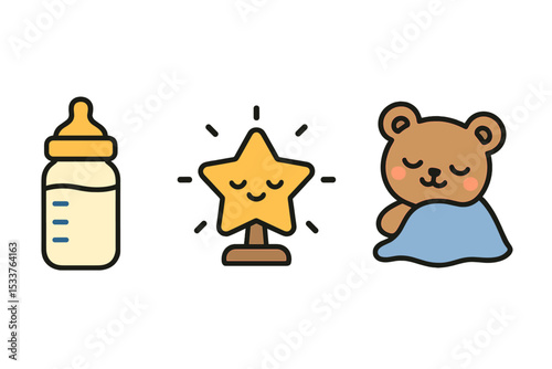 Baby bottle star lamp sleeping bear minimalist icons for nursery decor