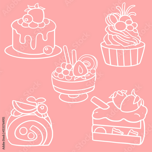 Bakery pattern set,seamless pattern  ,design of bakery-related items like bread, pastries, or baking tools 
