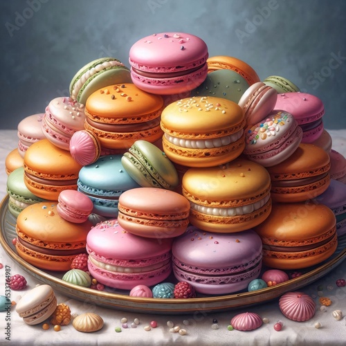 Tower of colorful macarons on a plate Generative for AI