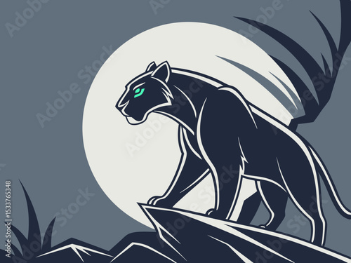 Powerful black panther silhouette atop a mountain, perfect for logos or designs.