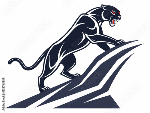 Powerful black panther silhouette atop a mountain, perfect for logos or designs.