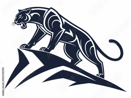 Powerful black panther silhouette atop a mountain, perfect for logos or designs.