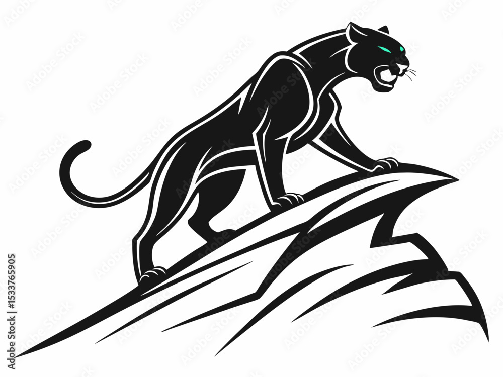 Obraz premium Powerful black panther silhouette atop a mountain, perfect for logos or designs.