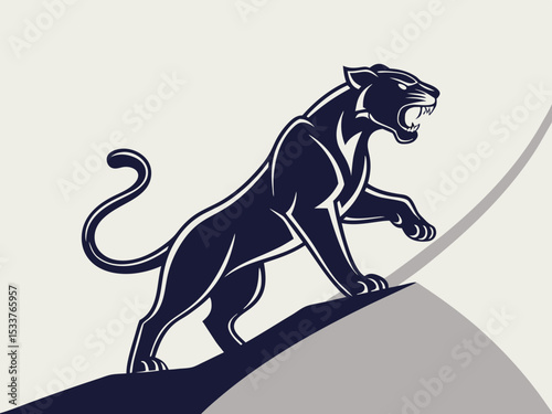 Powerful black panther silhouette atop a mountain, perfect for logos or designs.