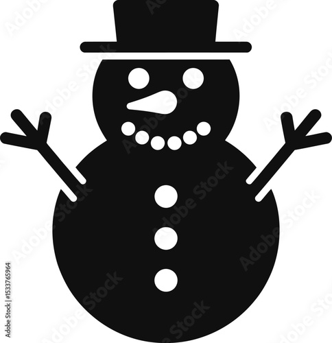 Snowman Silhouette: A classic snowman with top hat, and coal buttons, stands tall in this high-contrast silhouette image. Capture the cheer of winter.