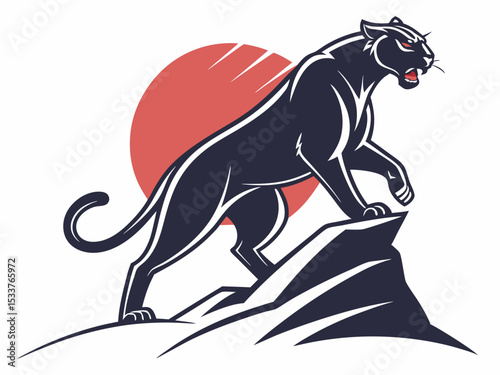 Powerful black panther silhouette atop a mountain, perfect for logos or designs.
