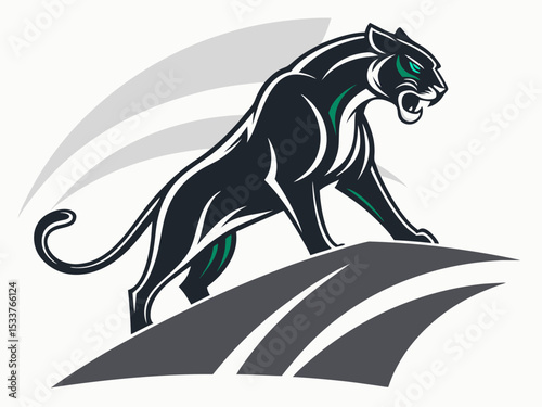 Powerful black panther silhouette atop a mountain, perfect for logos or designs.