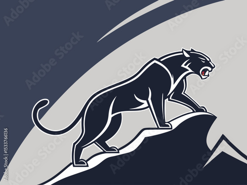 Powerful black panther silhouette atop a mountain, perfect for logos or designs.