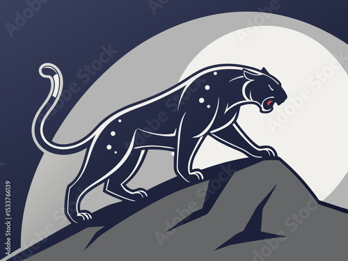 Powerful black panther silhouette atop a mountain, perfect for logos or designs.
