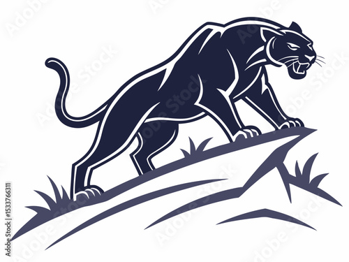 Powerful black panther silhouette atop a mountain, perfect for logos or designs.