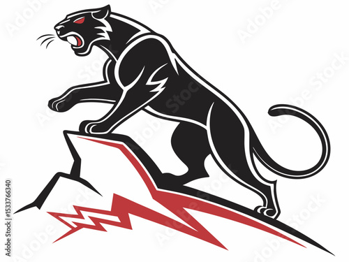 Powerful black panther silhouette atop a mountain, perfect for logos or designs.