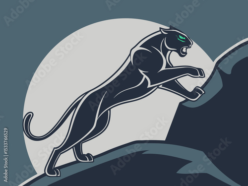Powerful black panther silhouette atop a mountain, perfect for logos or designs.
