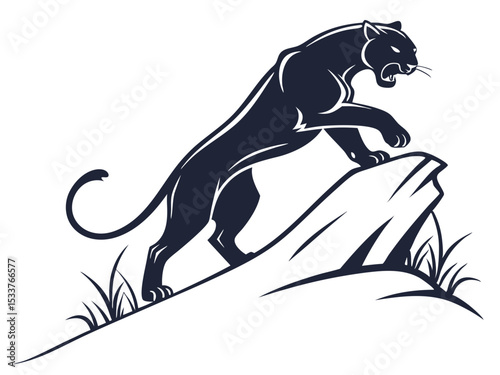 Powerful black panther silhouette atop a mountain, perfect for logos or designs.