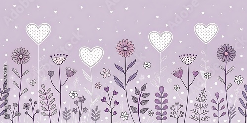 Background with hearts and dots, seamless pattern, vector drawing, light violet color