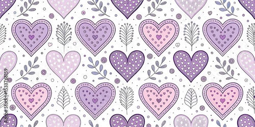 Background with hearts and dots, seamless pattern, vector drawing, light violet color