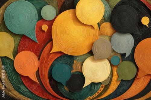 Artistic Spiral Arrangement of Colorful Chat Bubbles in Unique Formative Design