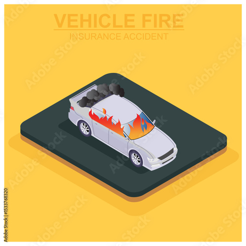 modern isometric illustration of a road accident, which causes vehicle damage, suitable for digital assets about accidents