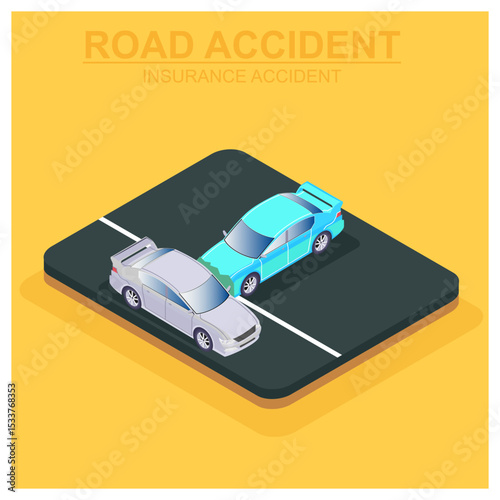 modern isometric illustration of a road accident, which causes vehicle damage, suitable for digital assets about accidents