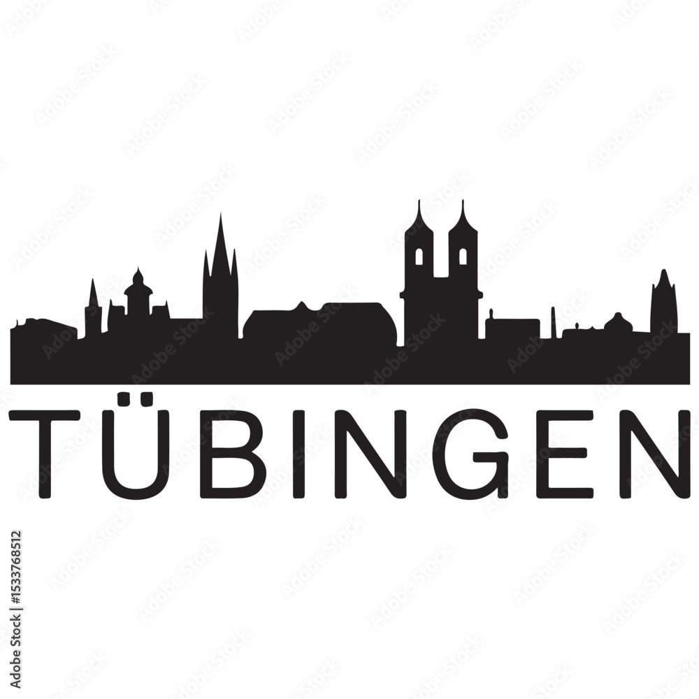 Fototapeta premium Tubingen skyline horizontal banner. Tübingen, Germany. Vector template for your design. Vector black silhouette. with white background