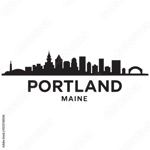 Portland skyline horizontal banner. Portland, Maine. Vector template for your design. Vector black silhouette. with white background