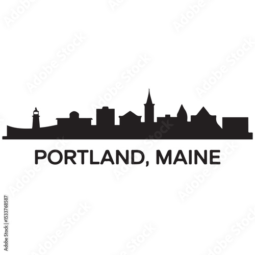 Portland skyline horizontal banner. Portland, Maine. Vector template for your design. Vector black silhouette. with white background