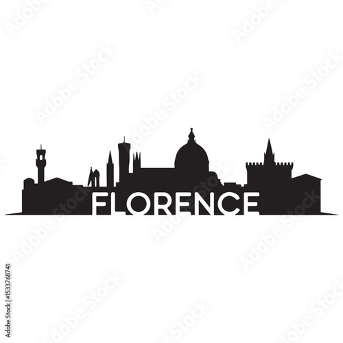 Florence skyline horizontal banner. Florence, Italy. Vector template for your design. Vector black silhouette. with white background