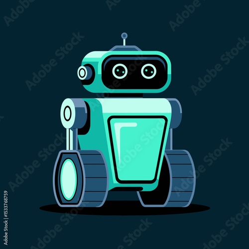 Mobile service robot in flat vector with dark background, dark mode UI style