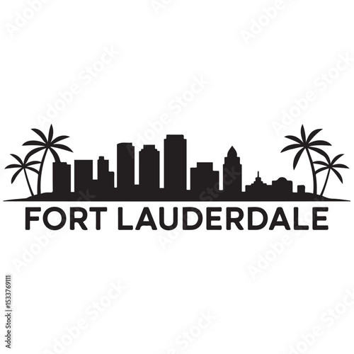 Fort lauderdale skyline horizontal banner. Fort lauderdale, Florida. Vector template for your design. Vector black silhouette. with white background