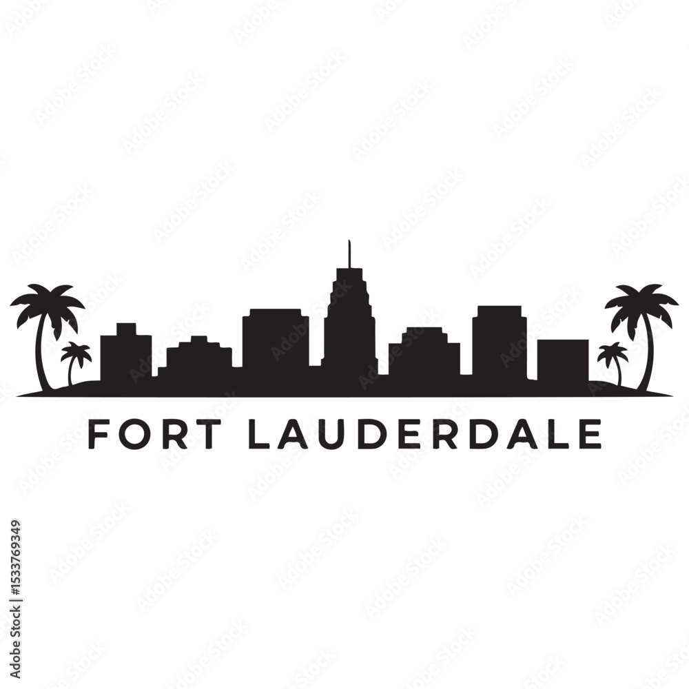 Naklejka premium Fort lauderdale skyline horizontal banner. Fort lauderdale, Florida. Vector template for your design. Vector black silhouette. with white background