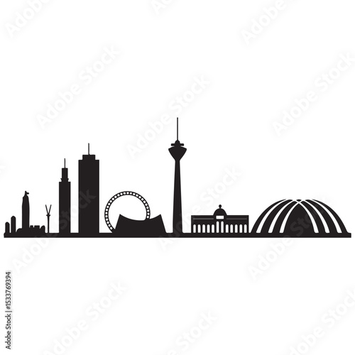 Vector Dusseldorf skyline. Travel Buenos Aires famous landmarks. Business and tourism concept for presentation, banner, web site. Vector black silhouette. with white background