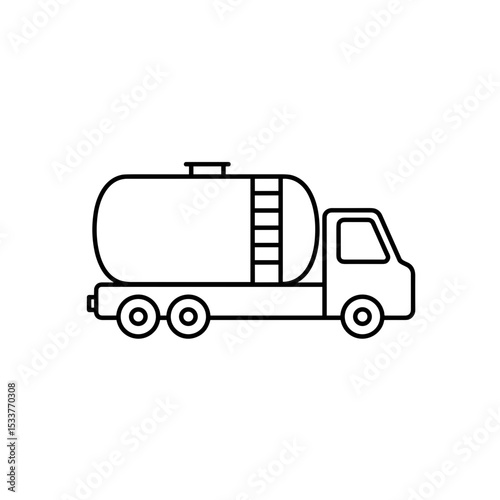 Fuel delivery truck with cylindrical tank and ladder for access  