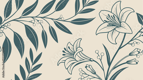 Vintage Botanical Seamless Vector Pattern with Leaves