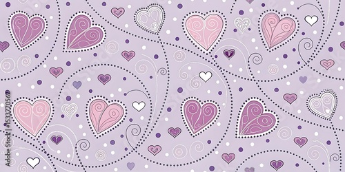 Background with hearts and dots, seamless pattern, vector drawing, light violet color